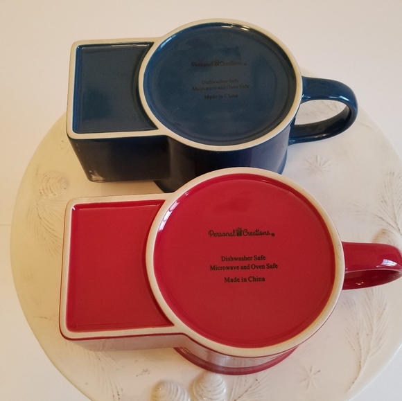 Set of 2 Personal Creations Dipping Time Ceramic Soup Bowl Blue Red Stoneware - Picture 6 of 9